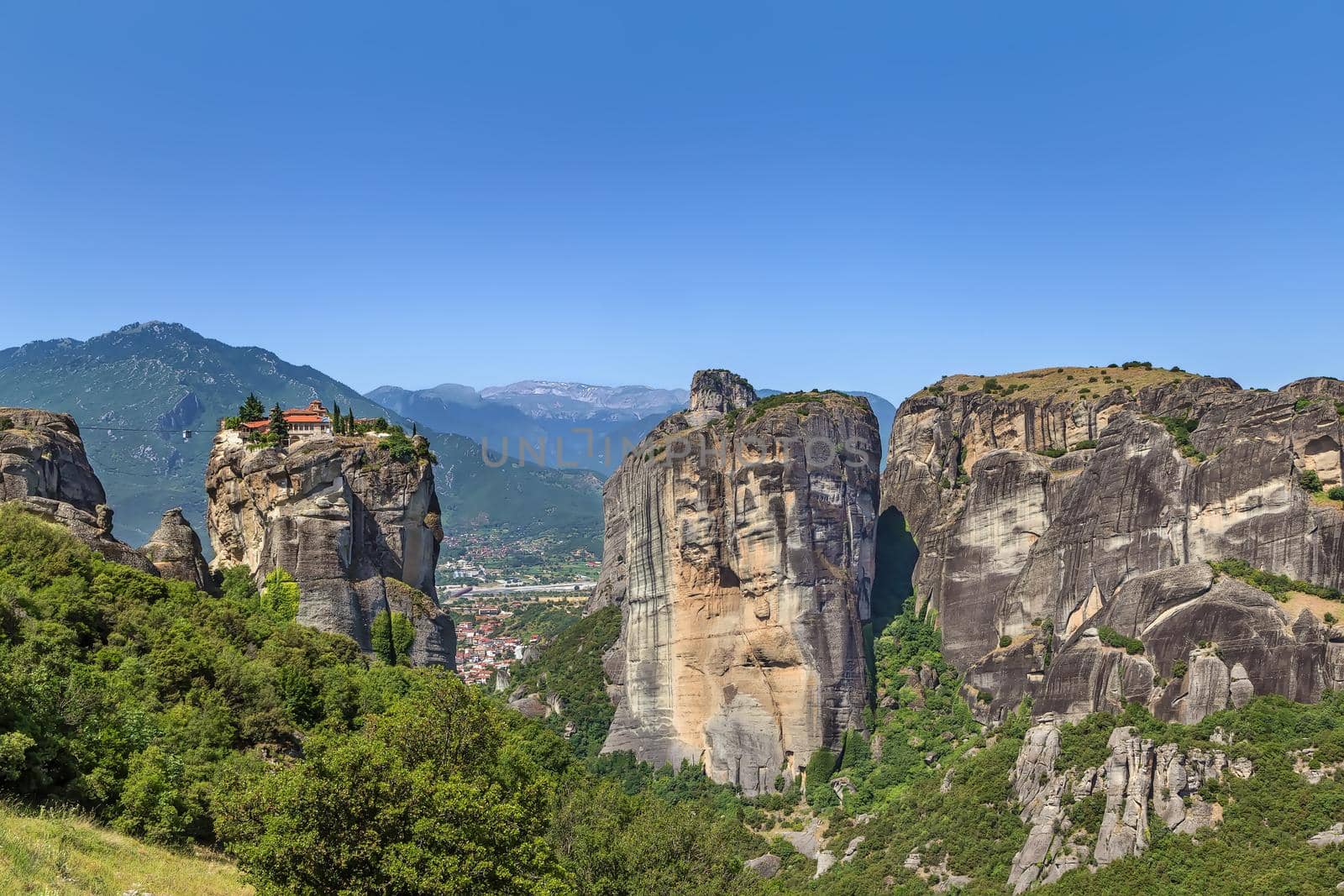 View of Monastery of the Holy Trinity om rock in Meteora, Greece