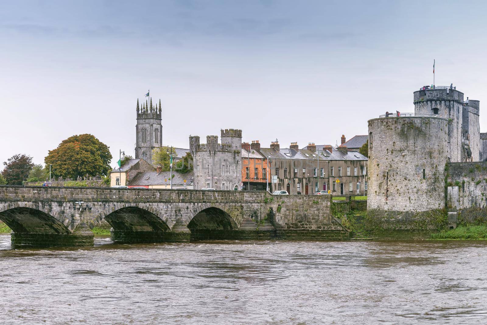 View of King John's Castle and bridge from Shannon river, Limerick, Ireland