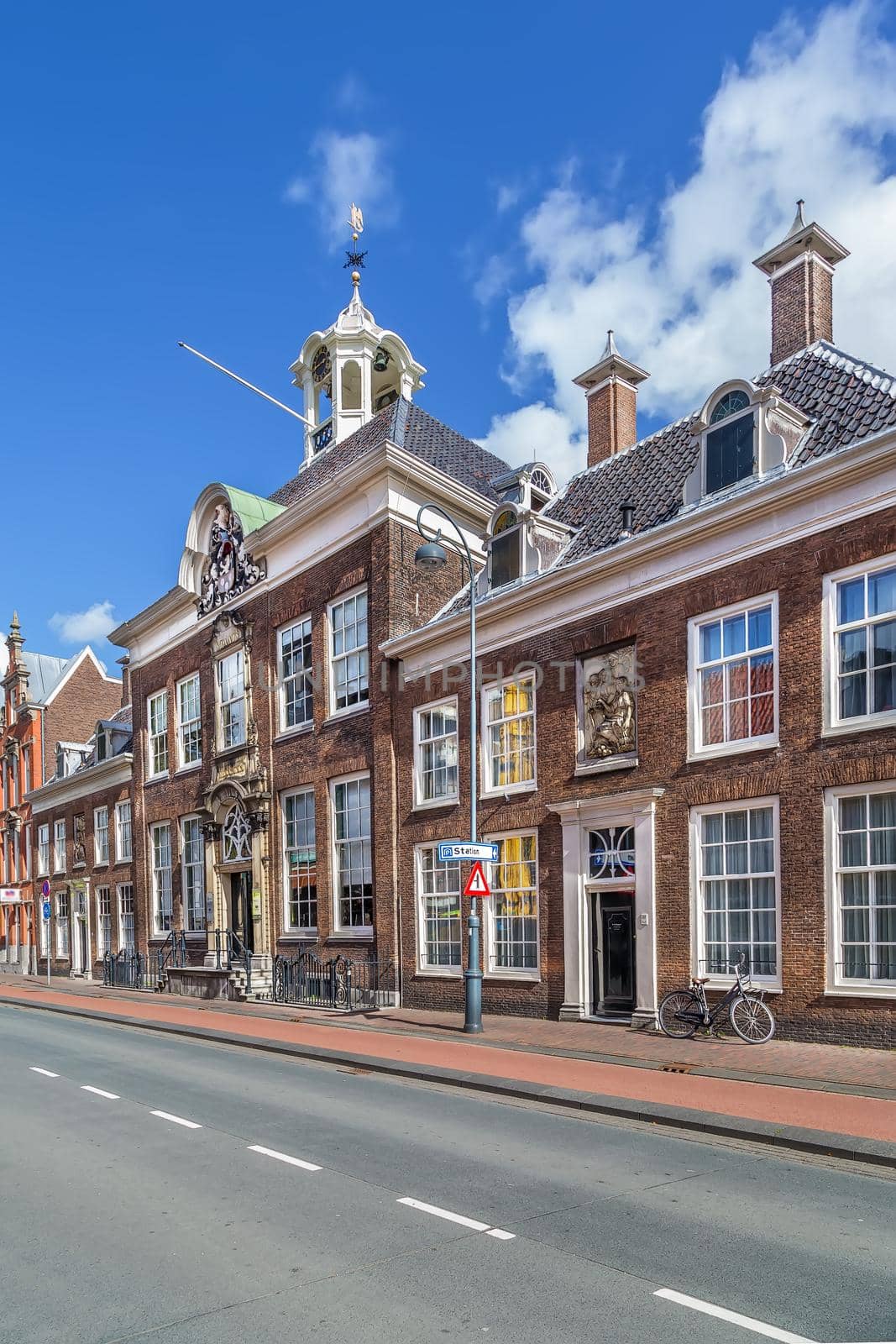 Street with historical houses in Haarlem city center, Netherlands