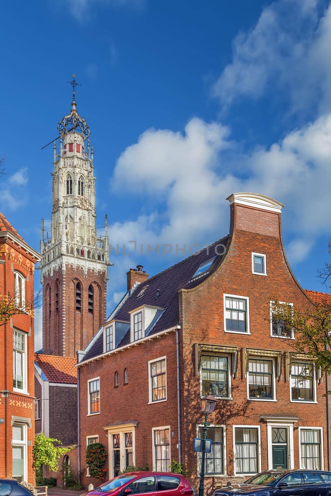 The sandstone tower of the Bakenesserkerk church in Haarlem, Netherlands