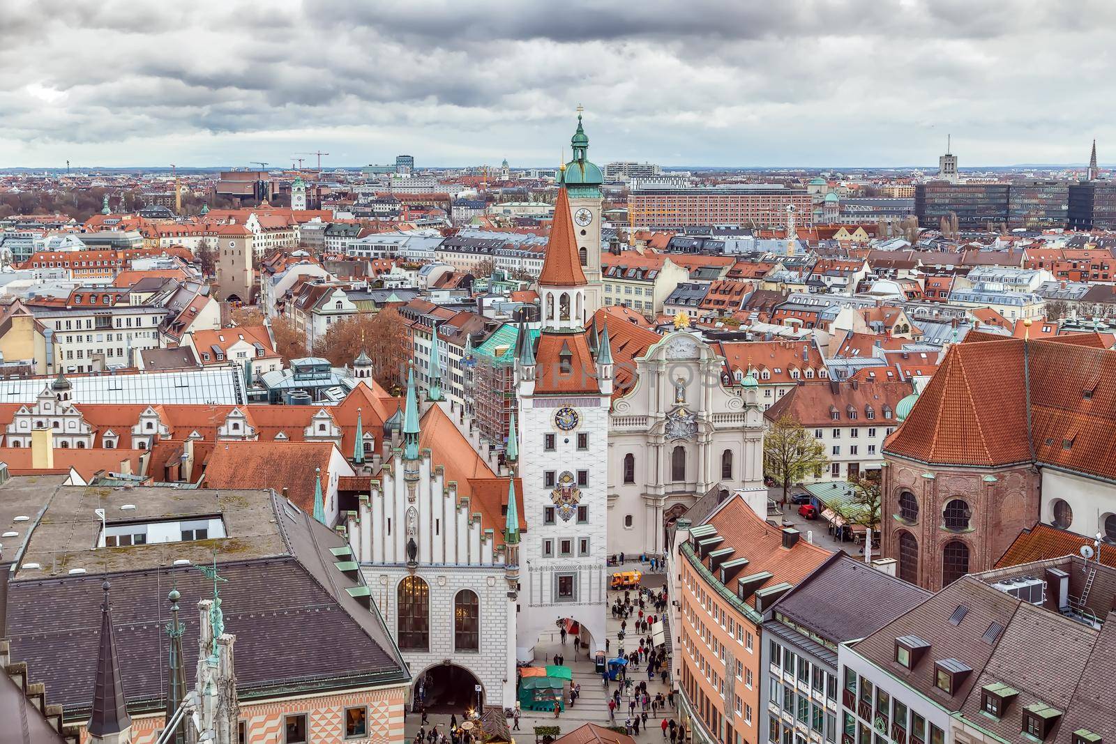 Old Town Hall, Munich, Germany. Aerial view from New Town Hall tower