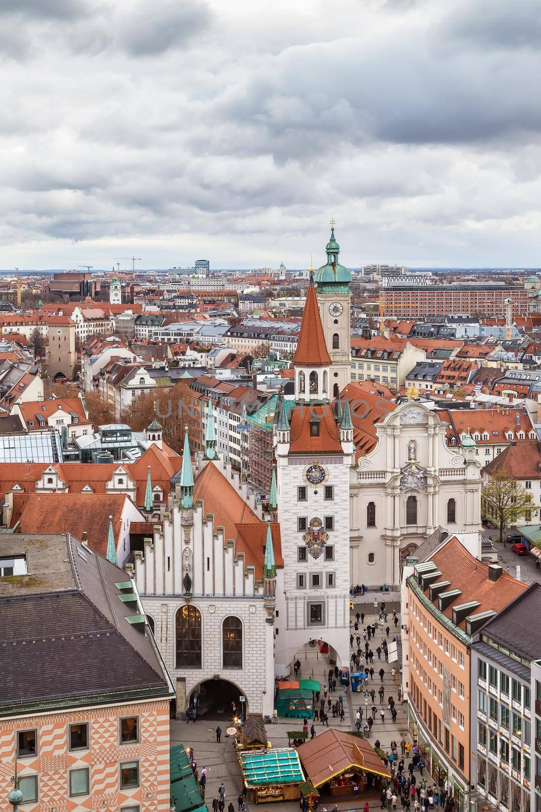 Old Town Hall, Munich, Germany. Aerial view from New Town Hall tower