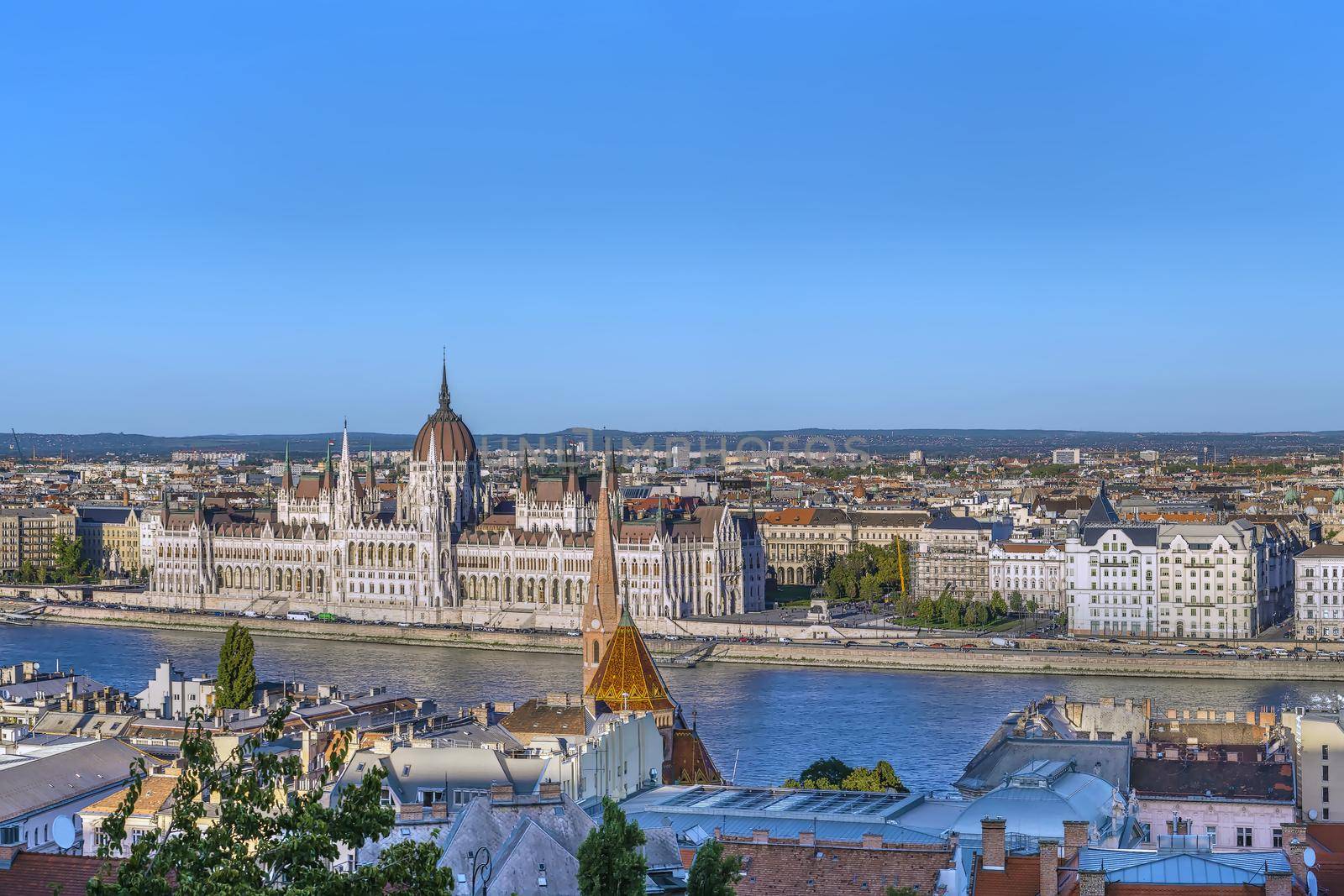 Panoramic view of Budapest with Hungarian Parliament Building from Fisherman Bastion, Hungary