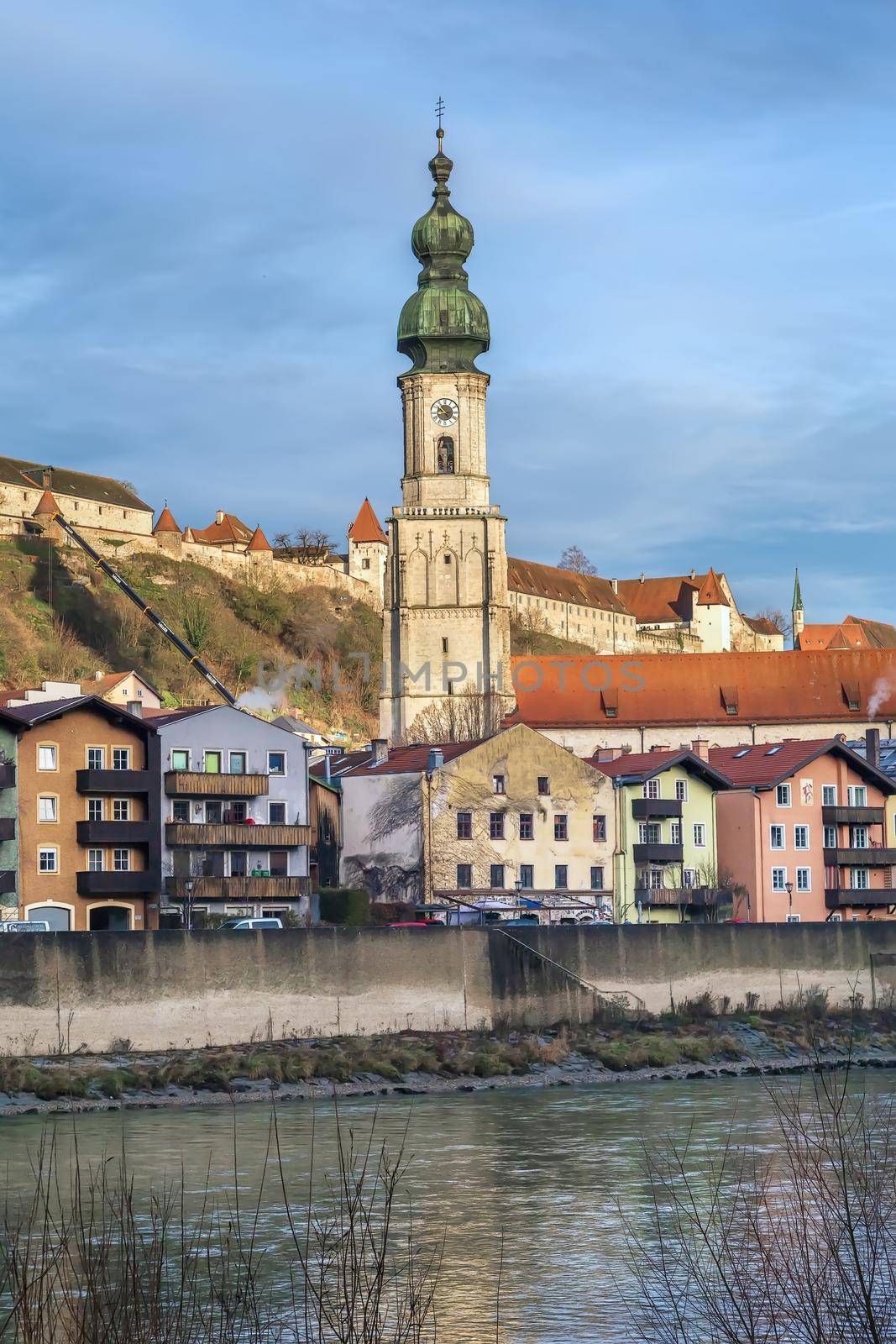 View of Burghausen from Salzach river, Upper Bavaria, Germany