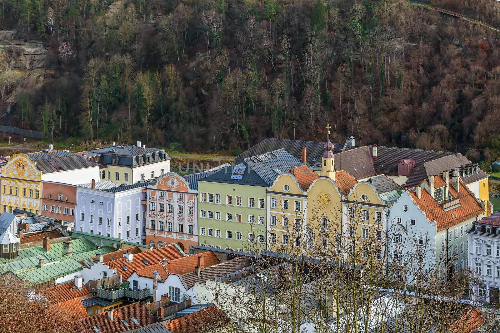 View of Burghausen city center from  Burghausen castle, Germany