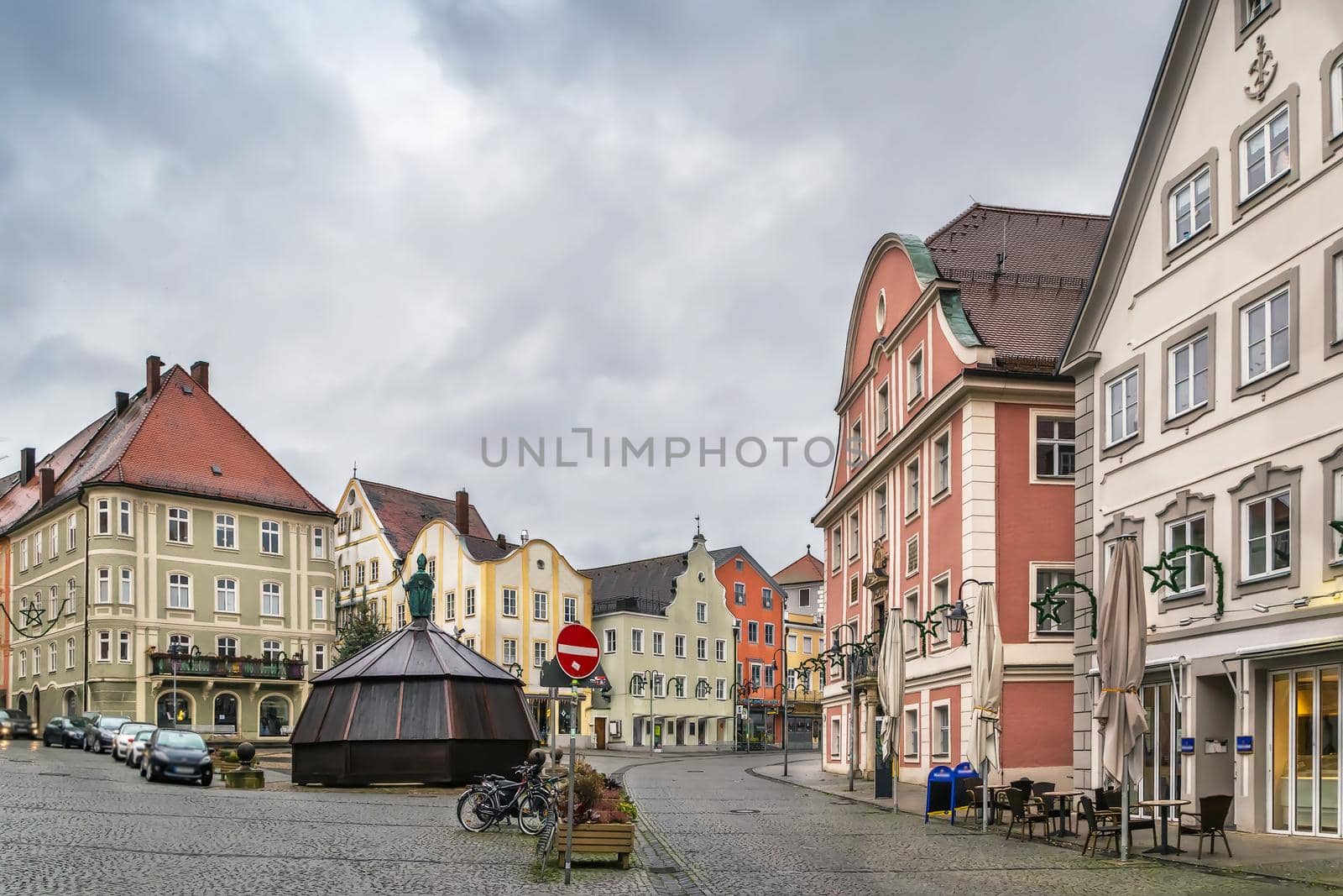 Main market square with historical houses in Eichstatt, Germany