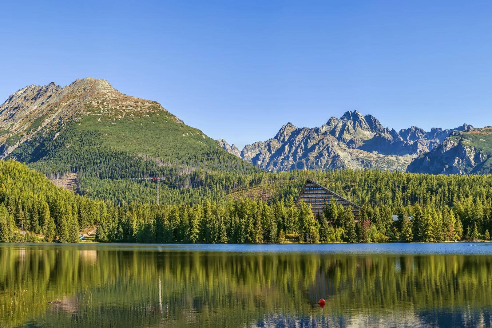 Landscape with lake Strbske Pleso in High Tatras mountans, Slovakia