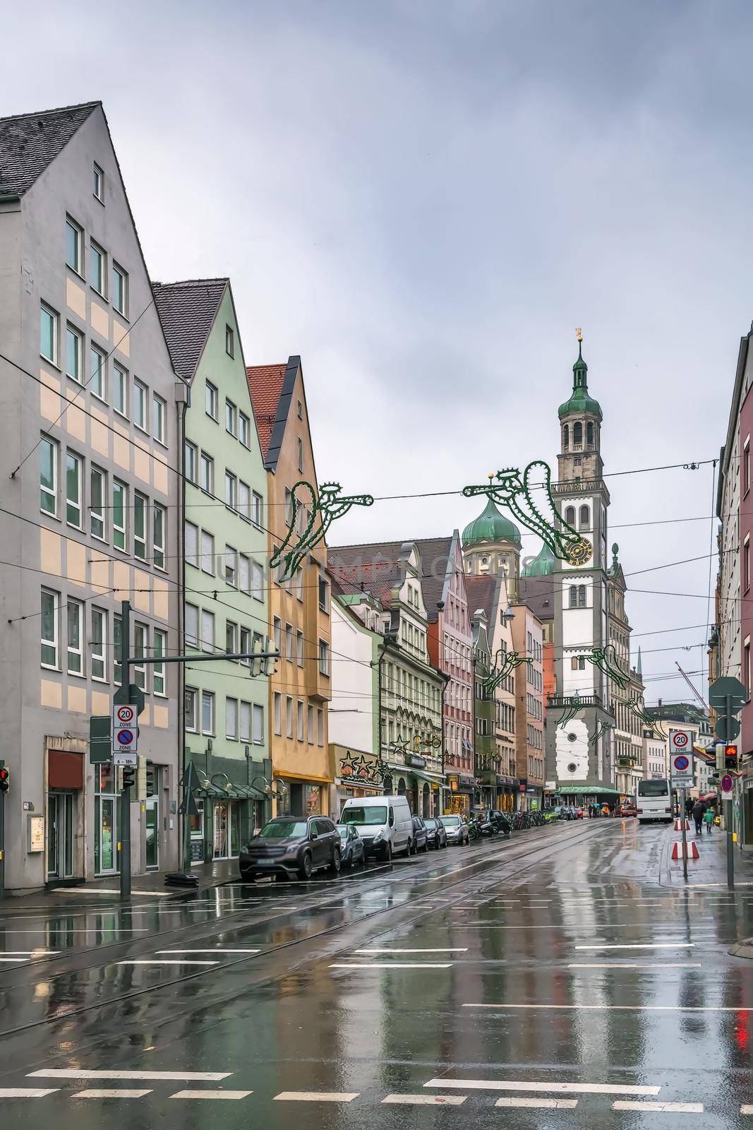 Street with historical houses in Augsburg downtown, Germany
