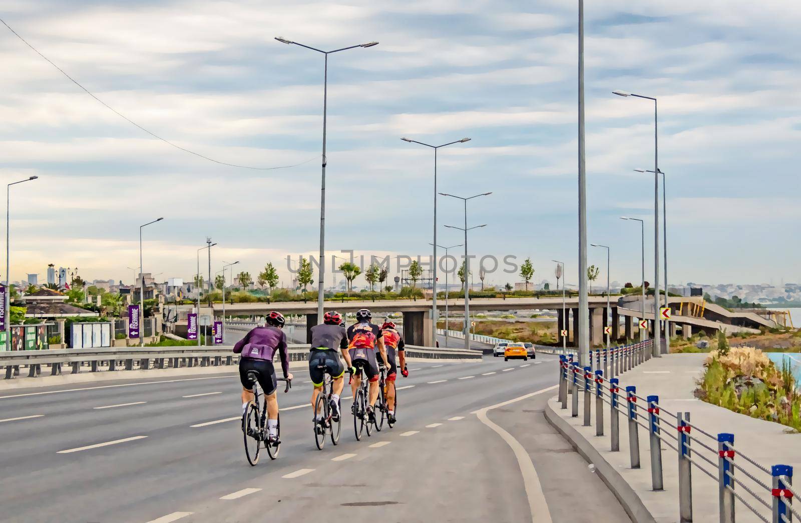 Morning sports on Istanbul roads with cyclists