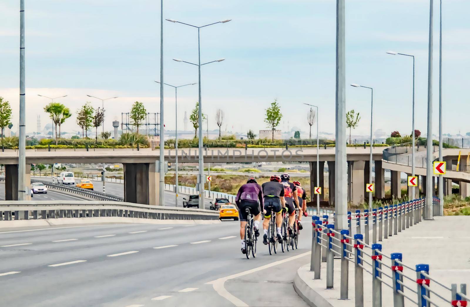 Morning sports on Istanbul roads with cyclists