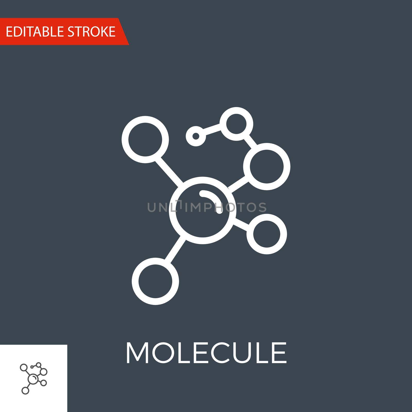 Molecule related vector thin line icon. Isolated on black background. Editable stroke. Vector illustration.