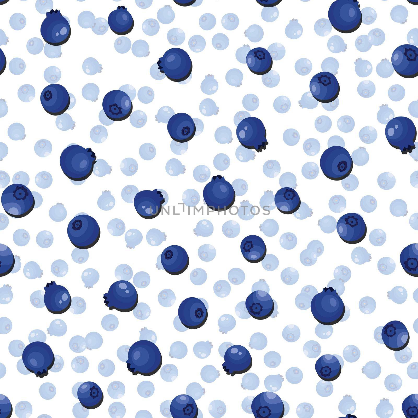 Seamless pattern with blueberry on white background. Natural fresh ripe tasty blueberries. Vector illustration for background, packaging, textile, fabric and various other designs