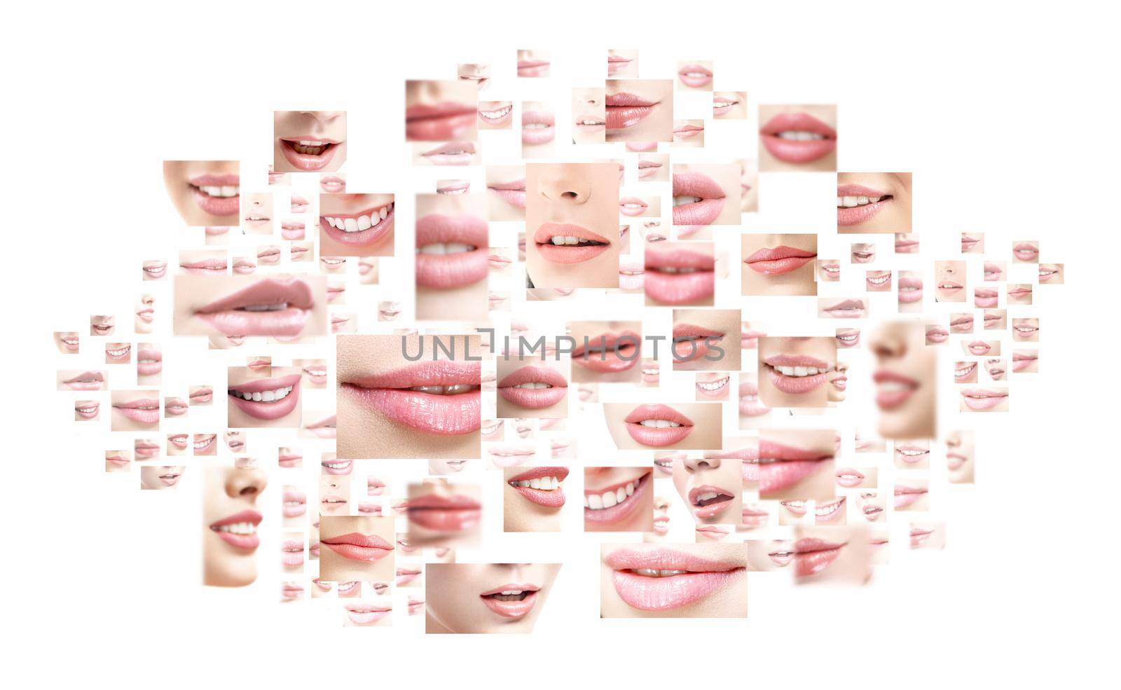 Composite image of female sexy plump full lips with colorful lipstick on isolated on white copyspace beauty cosmetic products sensuality feminine sexuality visage creativity fashion style concept.