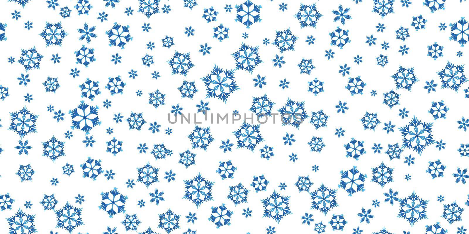 Winter seamless pattern with blue snowflakes on white background. Vector illustration for fabric, textile wallpaper, posters, gift wrapping paper. Christmas vector illustration. Falling snow.