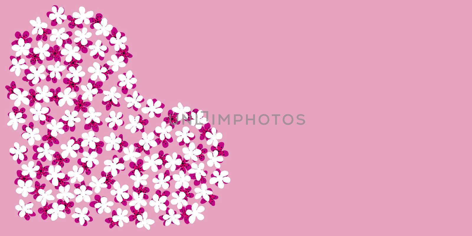 Postcard with heart made of pink flowers.Pink Background of flowers in shape of heart.Copyspace text by Angelsmoon