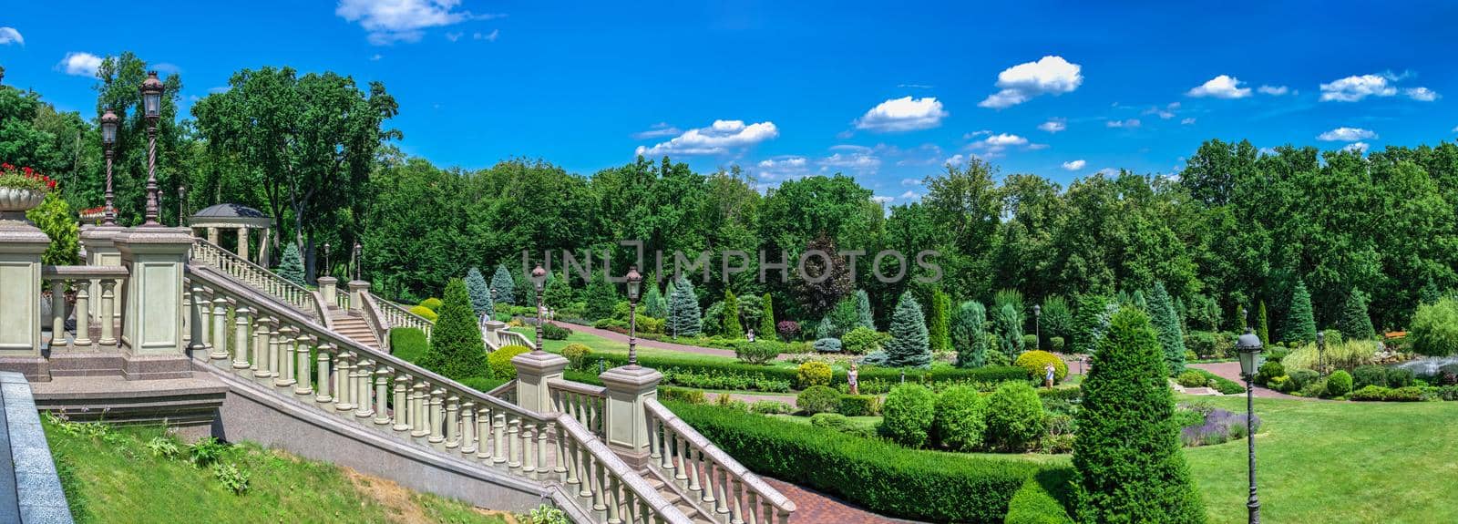 Kyiv, Ukraine 07.10.2020. Landscapes of the park in the Mezhyhirya Residence, Kyiv, Ukraine, on a sunny summer day