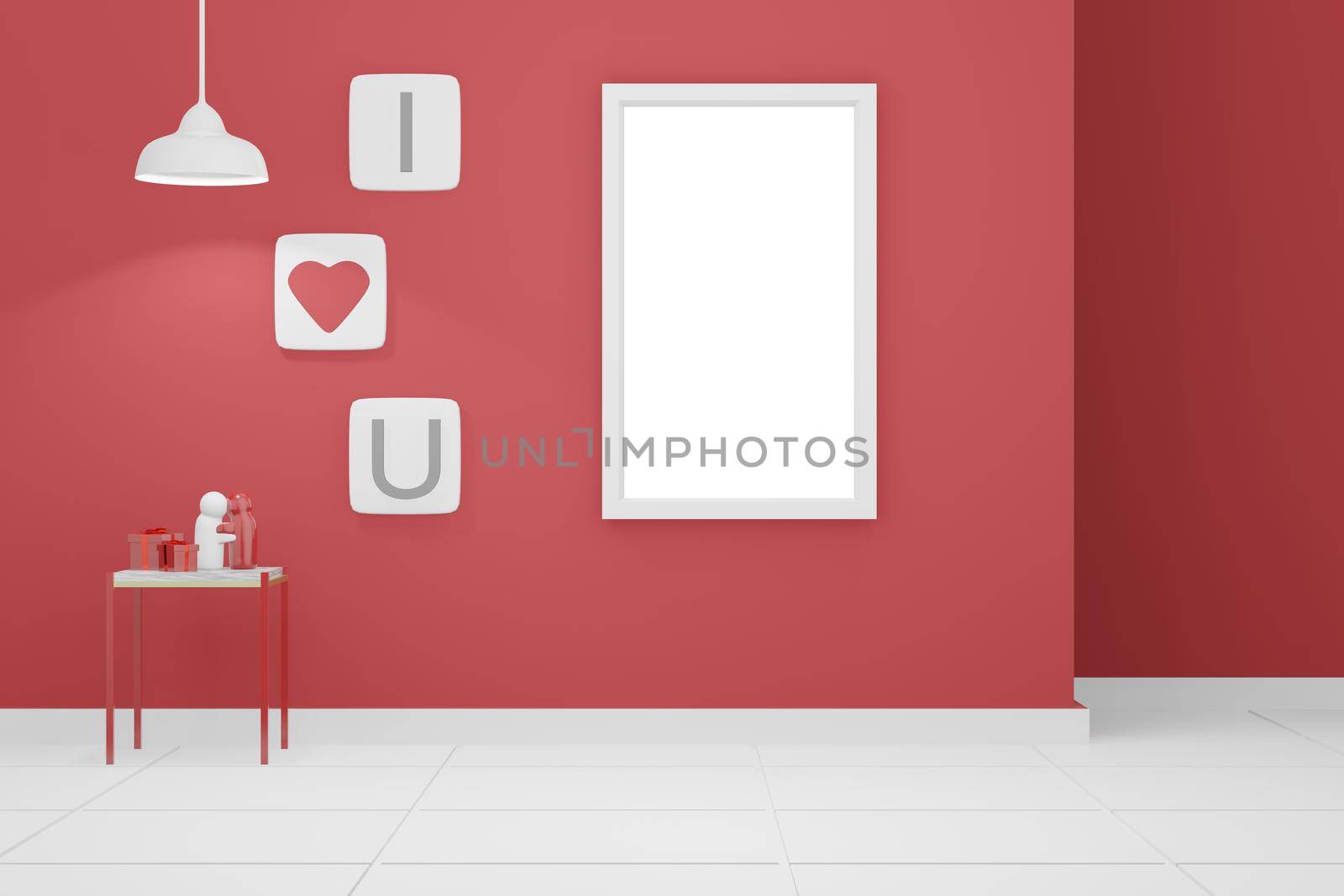 3d rendering mockup illustration design of the podium or frame card with empty copypace for product-advertising placement in Valentines love wedding concept