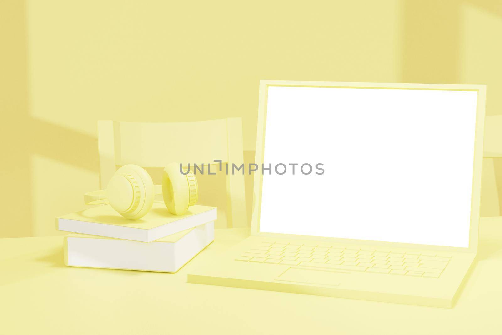 Laptop computer mockup in 3d rendering illustration with screeen for placing advertisements in minimal design. Online shopping 