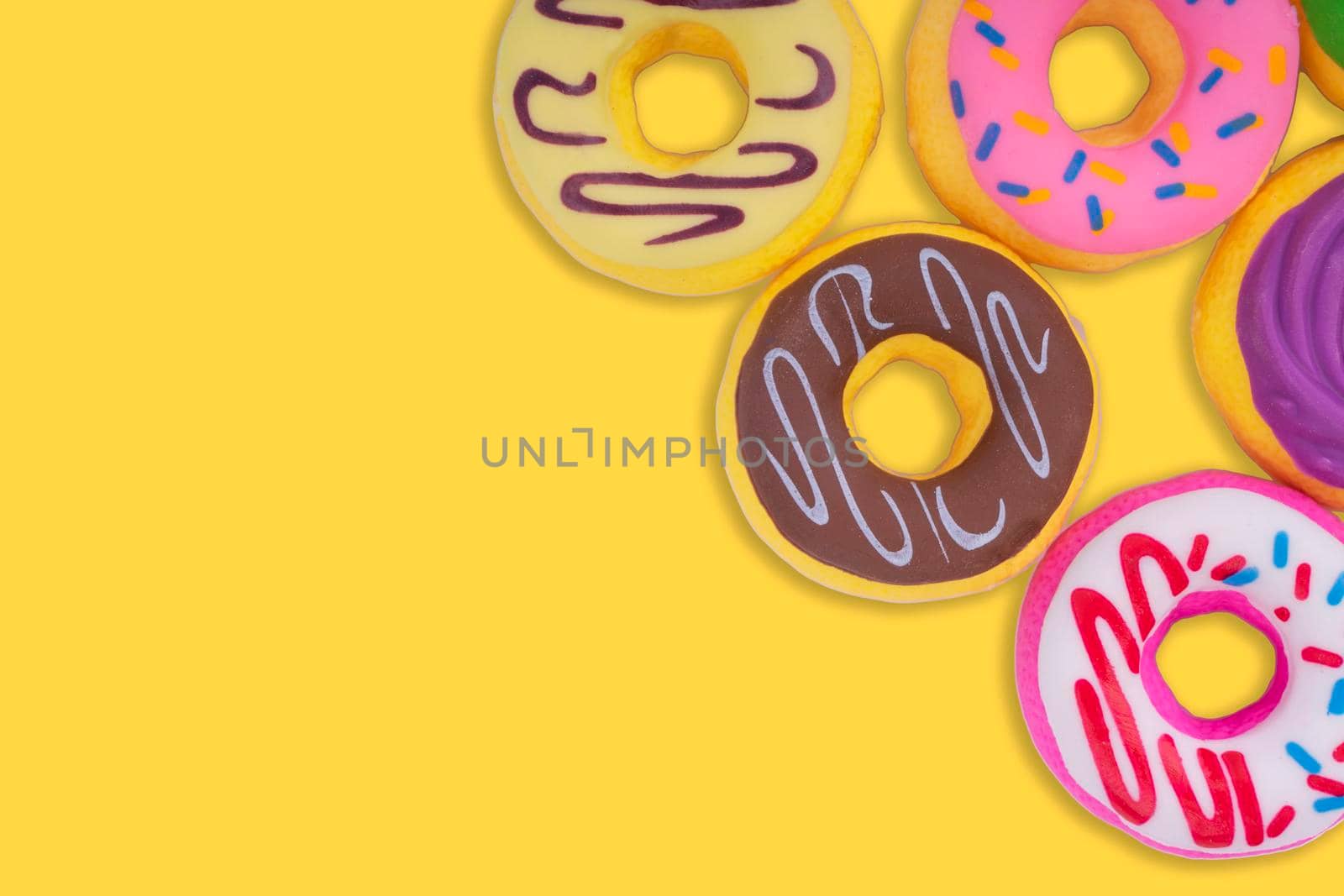 Doughnut or Donut on yellow background. 
