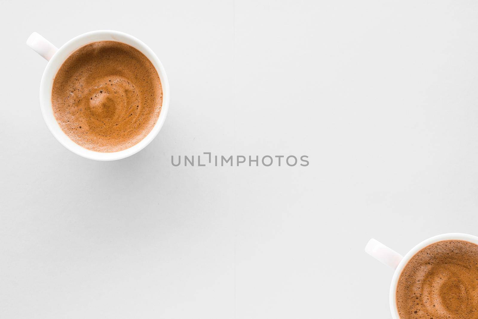 Drinks menu, italian espresso recipe and organic shop concept - Cup of hot french coffee as breakfast drink, flatlay cups on white background