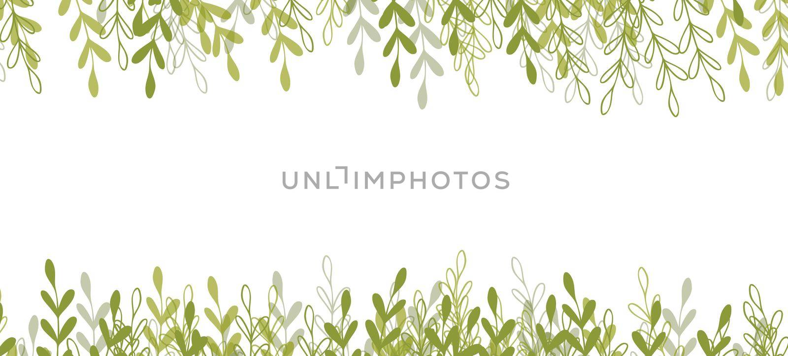 Floral web banner with drawn color exotic leaves. Nature concept design. Modern floral compositions with summer branches. Vector illustration on the theme of ecology, natura, environment. Copy space.