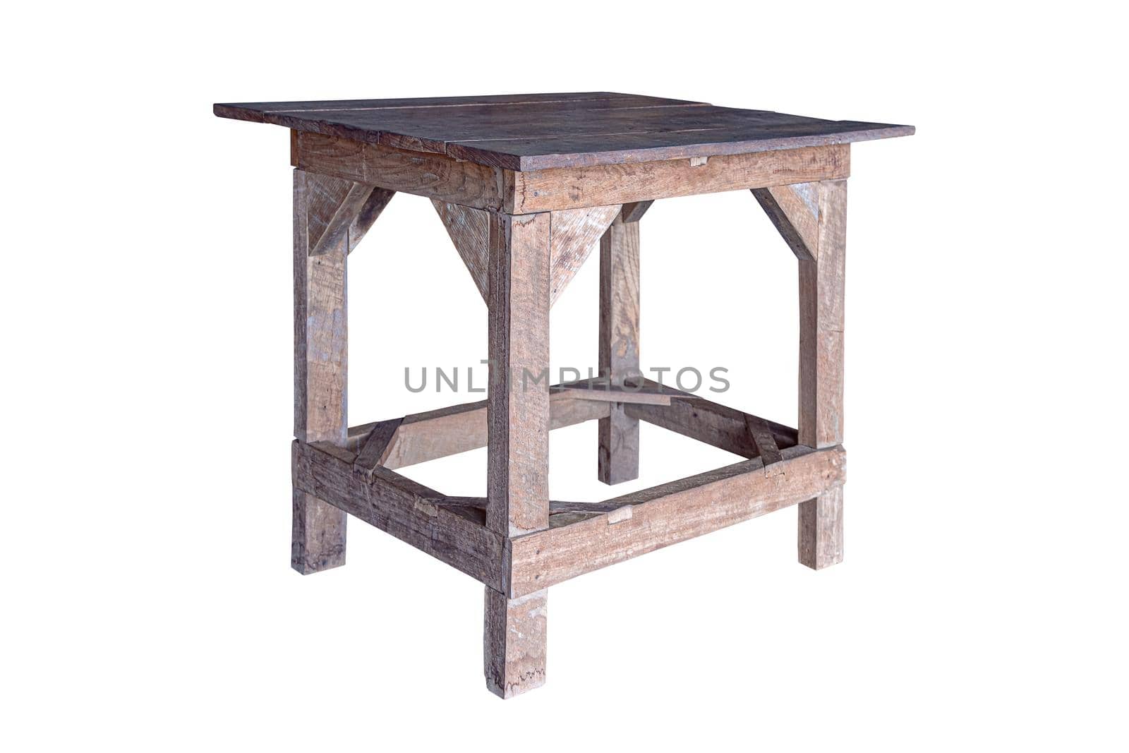 Old wooden table isolated on white background, work with clipping path.