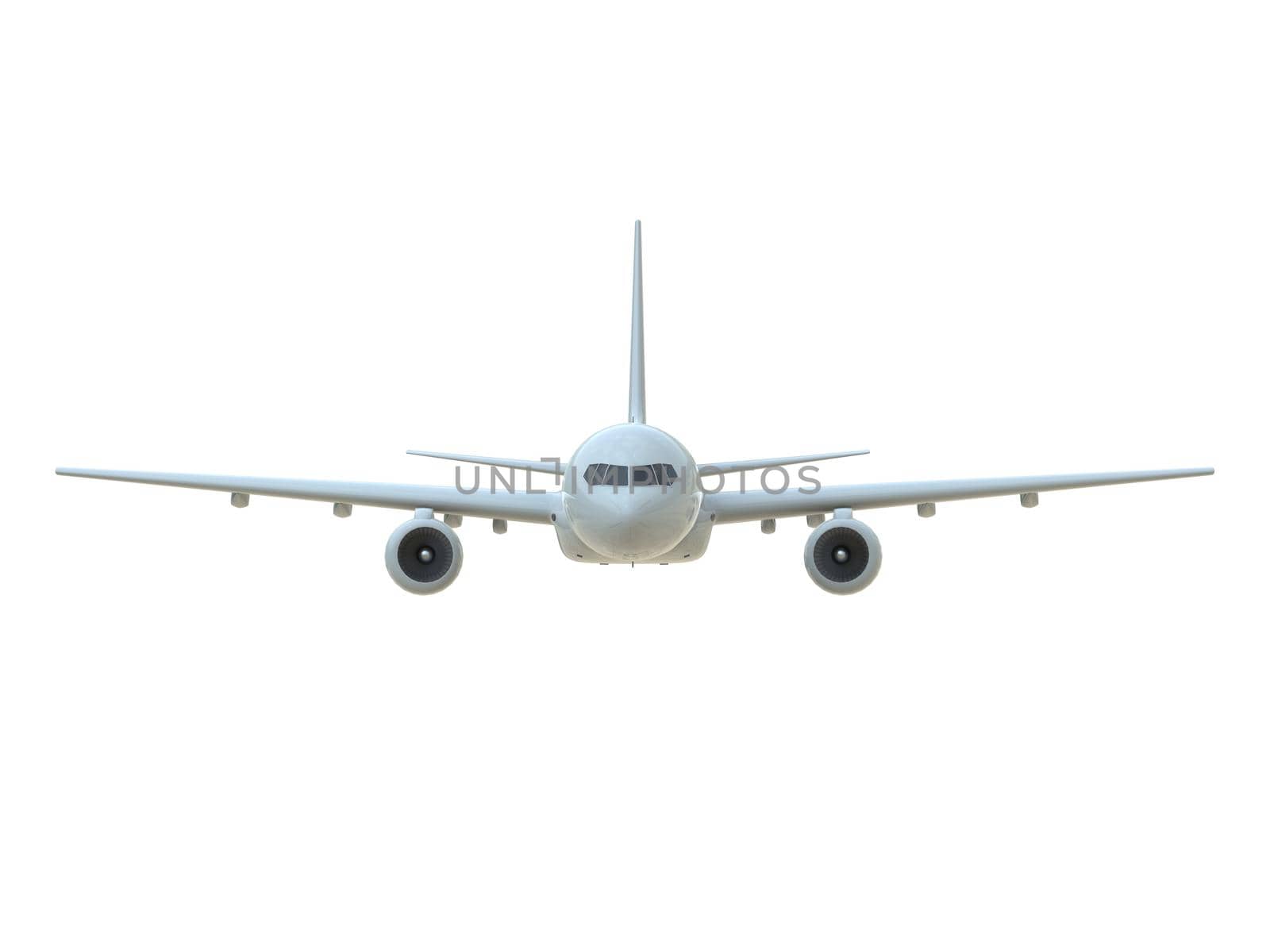 Commercial Passenger Plane in Air on White, Vacation Travel by Air Transport, Airliner Take Off Flying, Aircraft Flight and Aviation Route Airline Sign, Aviation Cargo Service 3d Illustration