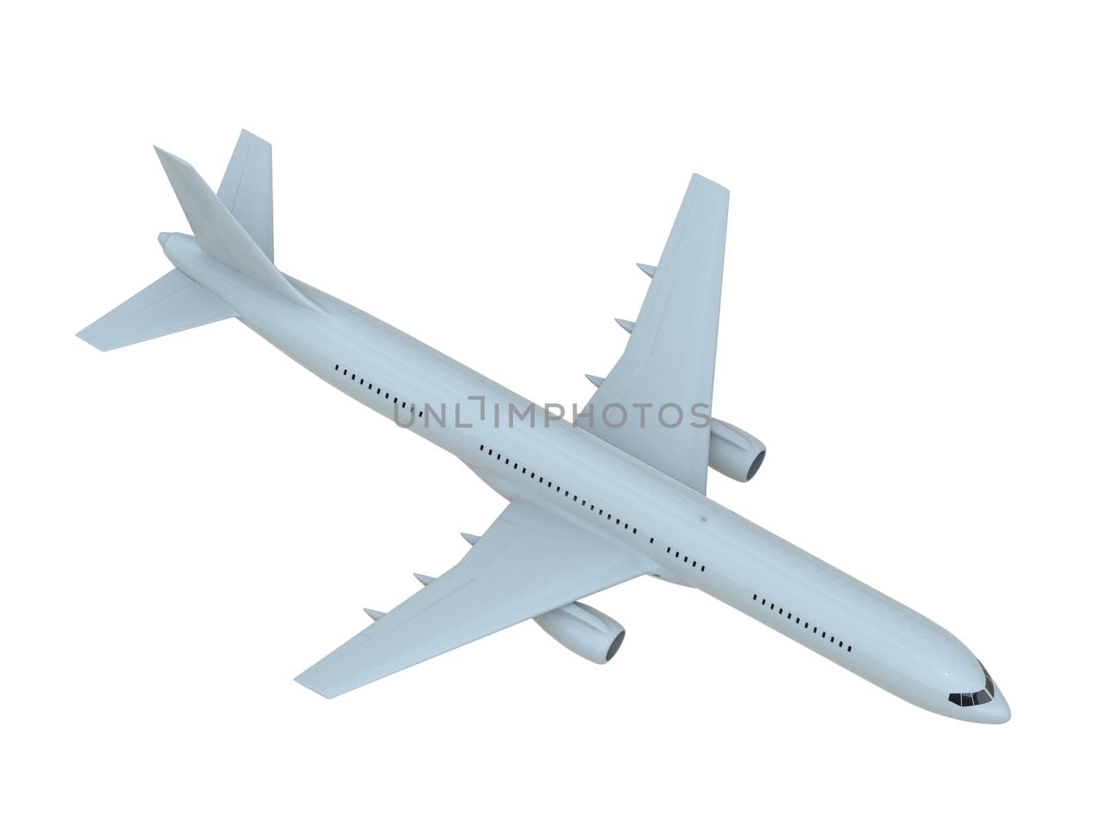 Commercial Passenger Plane in Air on White, Vacation Travel by Air Transport, Airliner Take Off Flying, Aircraft Flight and Aviation Route Airline Sign, Aviation Cargo Service 3d Illustration