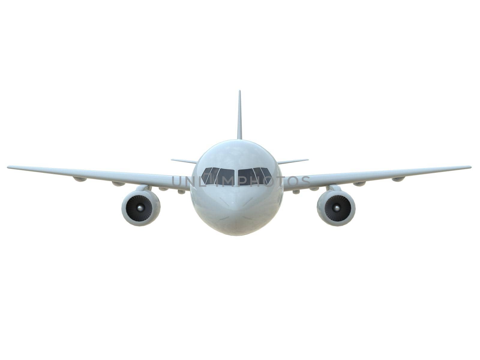 Commercial Passenger Plane in Air on White, Vacation Travel by Air Transport, Airliner Take Off Flying, Aircraft Flight and Aviation Route Airline Sign, Aviation Cargo Service 3d Illustration