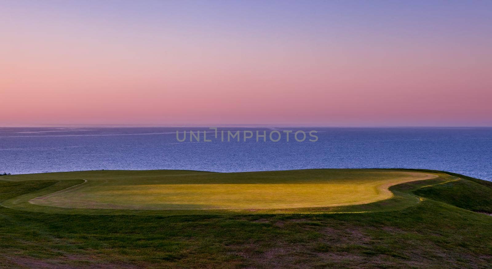 Pleneuf Val Andre Golf course, Bretagne, France, in the background, the channel sea