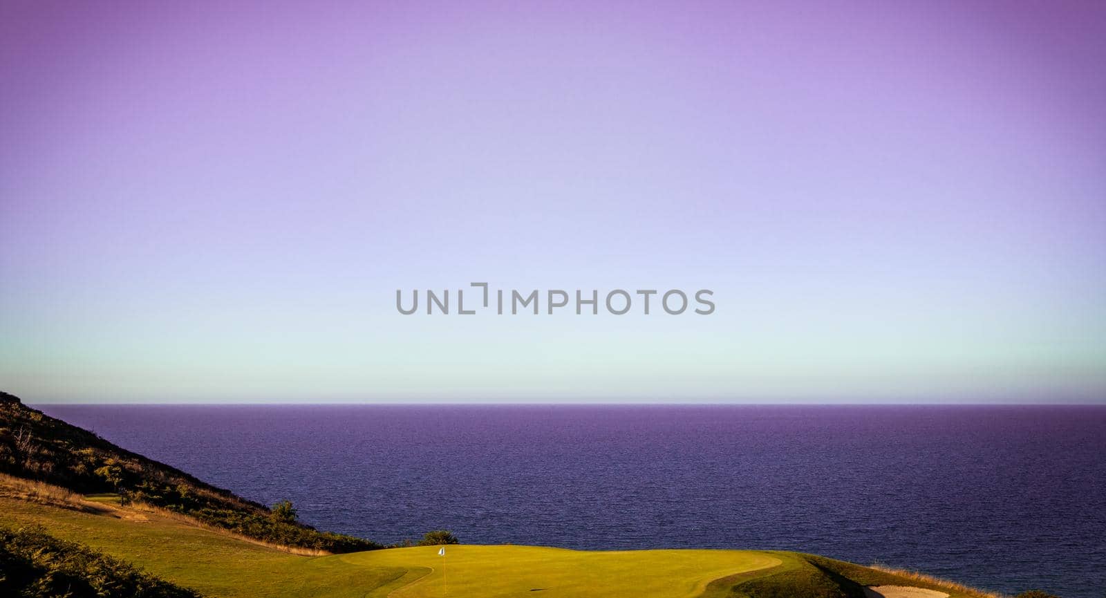 Pleneuf Val Andre Golf course, Bretagne, France, in the background, the channel sea