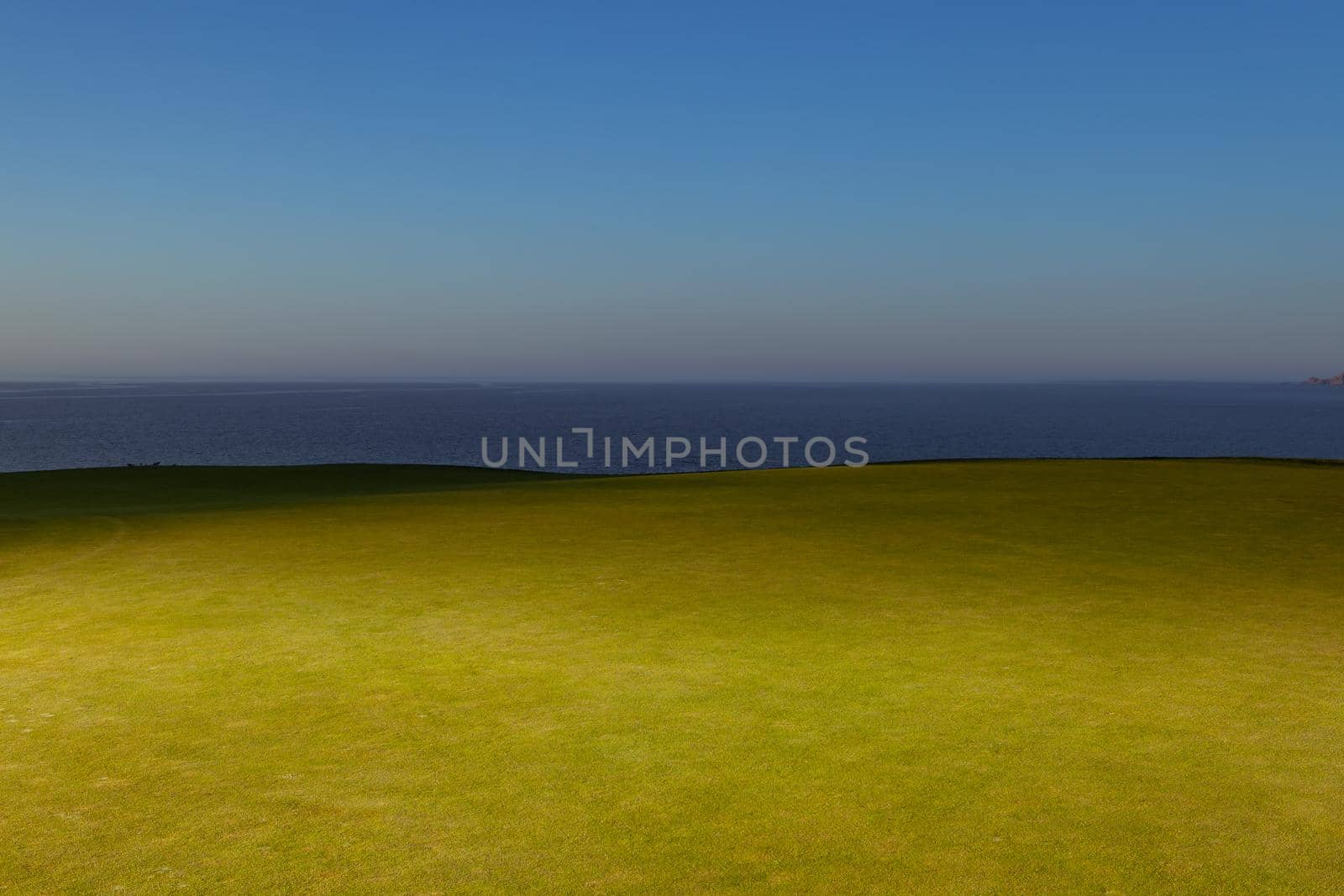 Pleneuf Val Andre Golf course, Bretagne, France, in the background, the channel sea