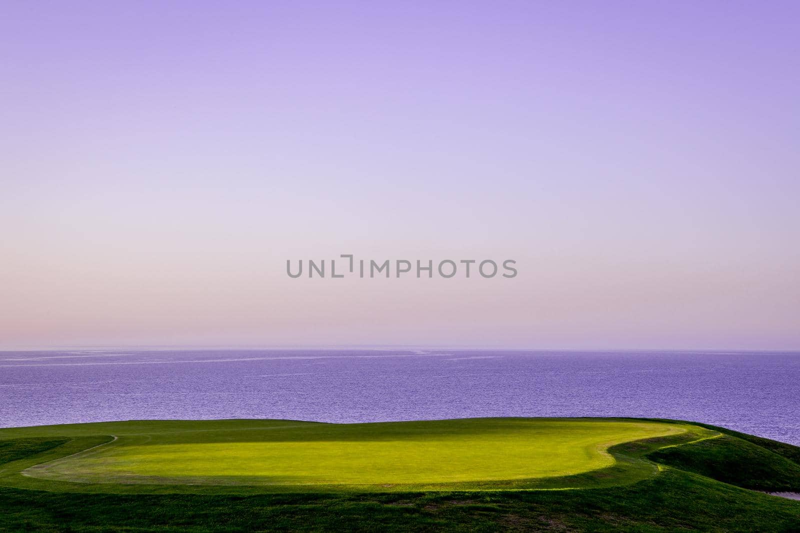 Pleneuf Val Andre Golf course, Bretagne, France, in the background, the channel sea