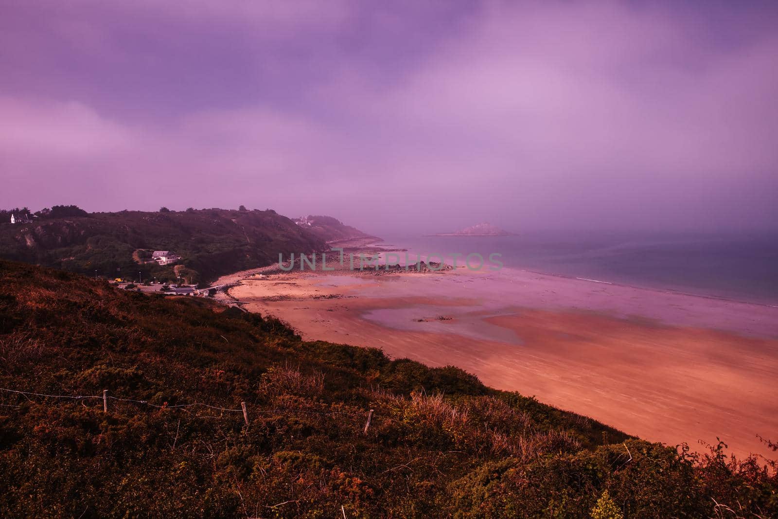 Pleneuf Val Andre Golf course, Bretagne, France, in the background, the channel sea