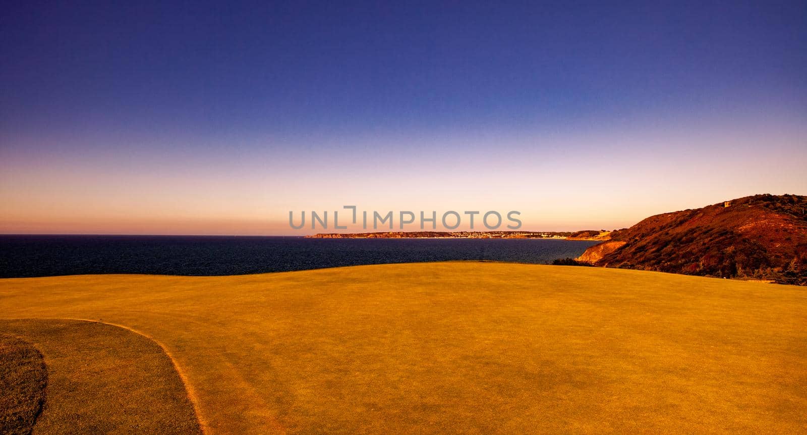 Pleneuf Val Andre Golf course, Bretagne, France, in the background, the channel sea