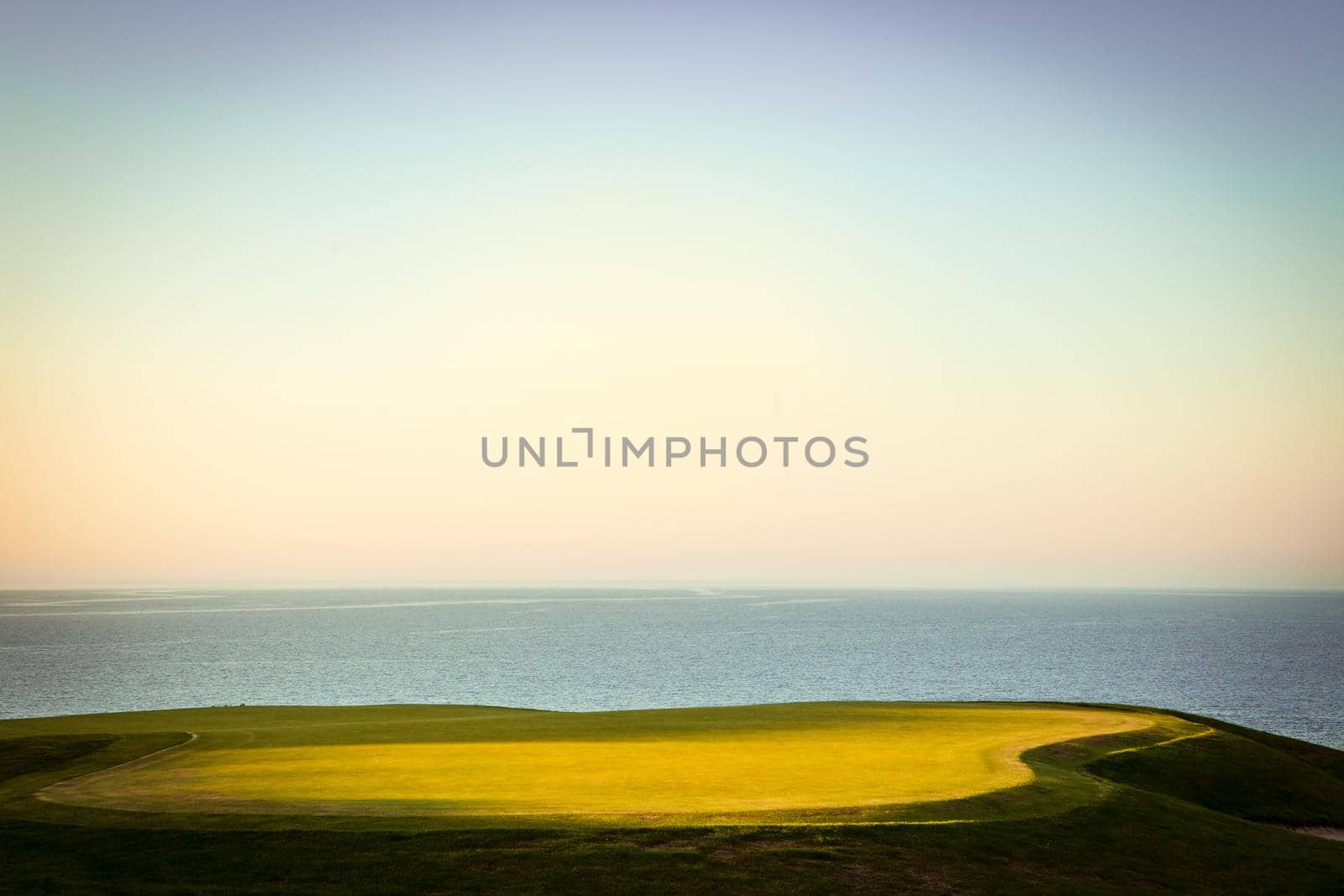 Pleneuf Val Andre Golf course, Bretagne, France, in the background, the channel sea