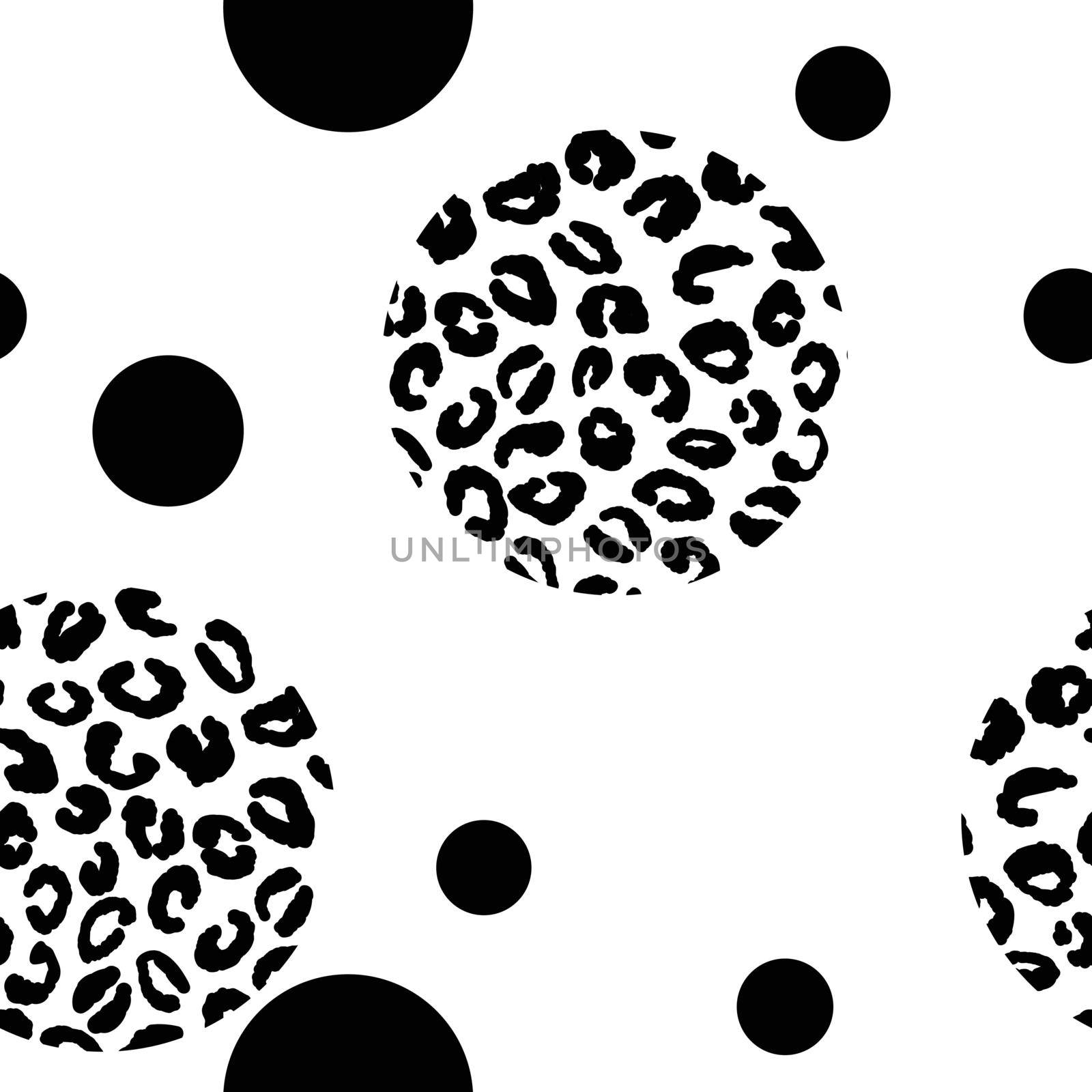 Abstract modern leopard seamless pattern with circles. Animals trendy background. Black and white decorative vector illustration for print, card, fabric, textile. Modern ornament of stylized skin.