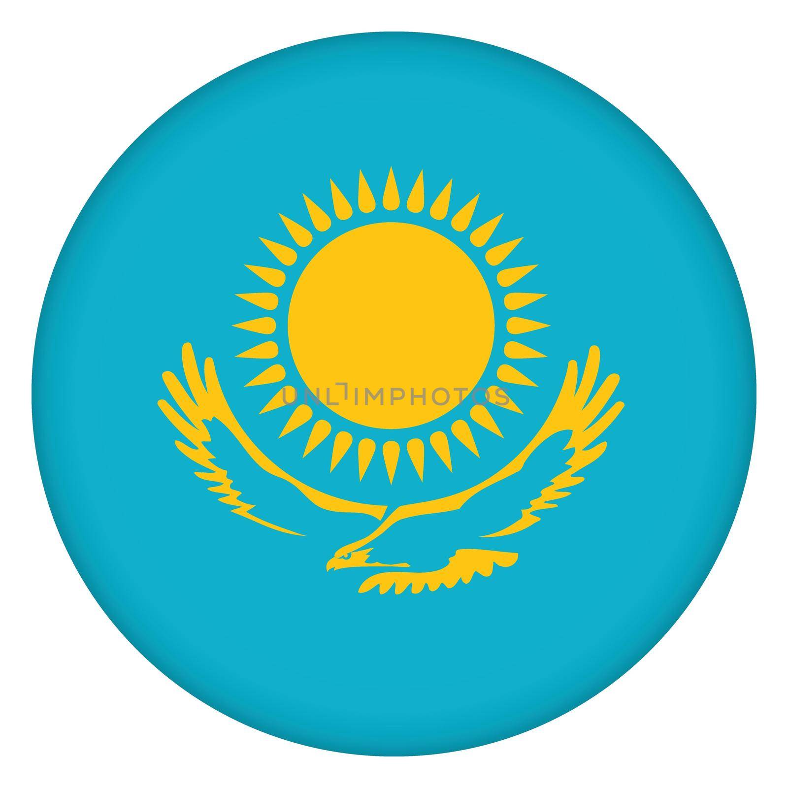 Glass light ball with flag of Kazakhstan. Round sphere, template icon. Kazakh national symbol. Glossy realistic ball, 3D abstract vector illustration highlighted on a white background. Big bubble.