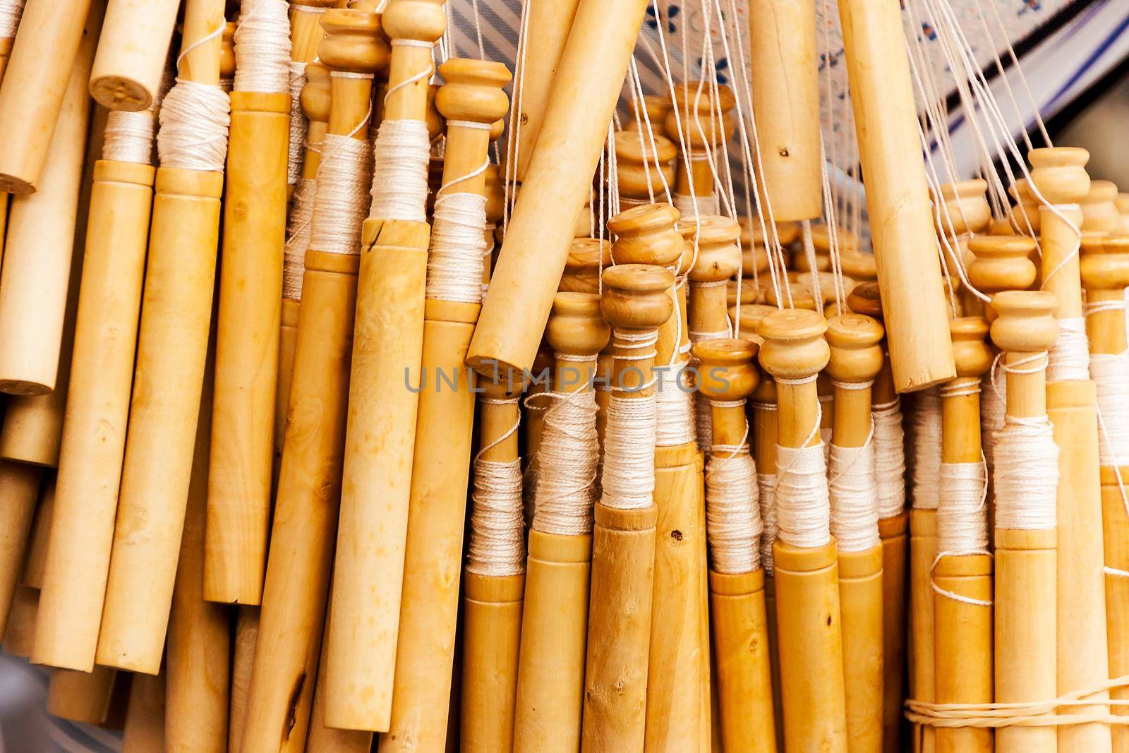 Bobbins lace detail on a craftsmen's market.