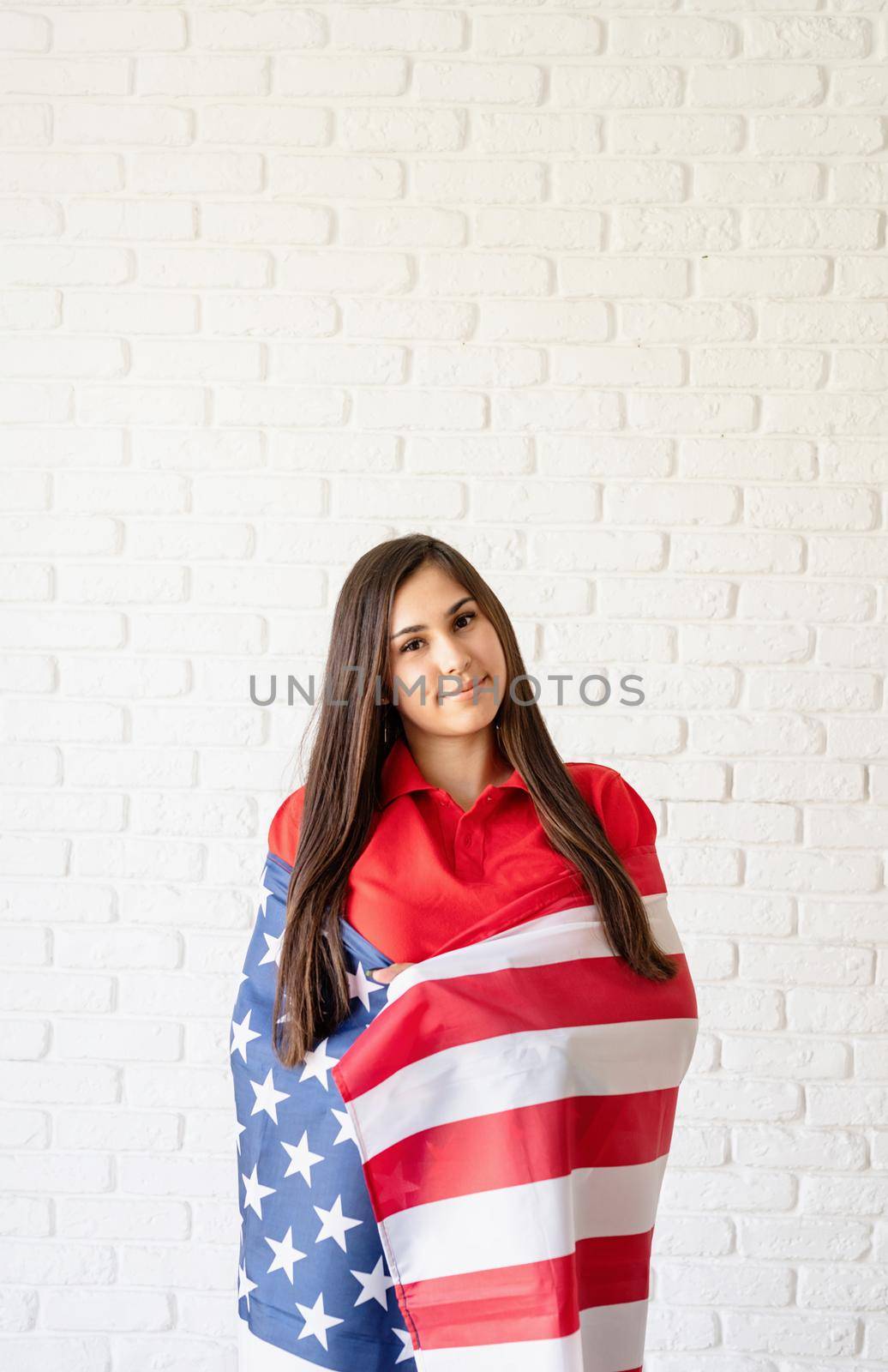 beautiful young woman with american flag by Desperada