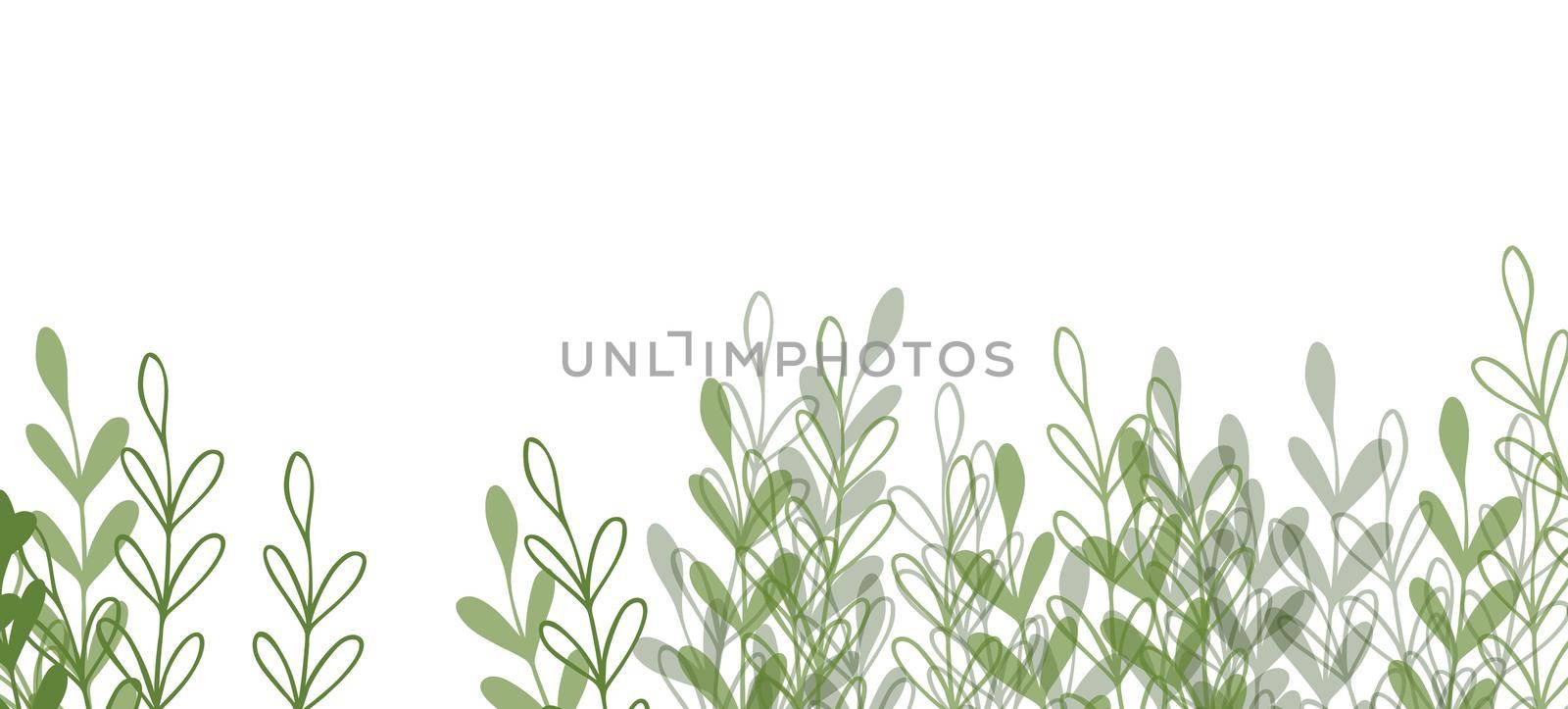 Floral web banner with drawn color exotic leaves. Nature concept design. Modern floral compositions with summer branches. Vector illustration on the theme of ecology, natura, environment. Copy space by allaku