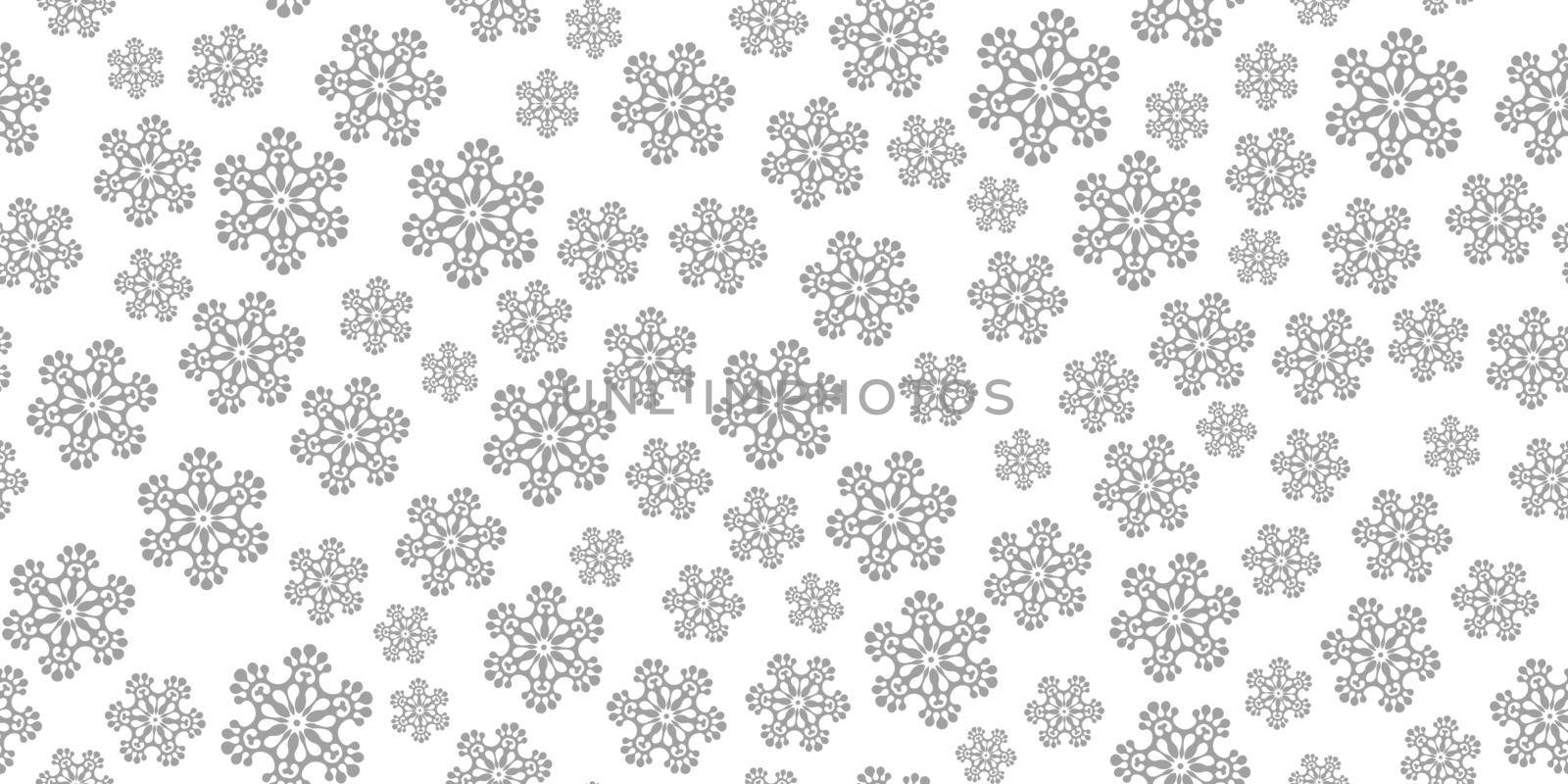 Winter seamless pattern with grey snowflakes on white background. Vector illustration for fabric, textile wallpaper, posters, gift wrapping paper. Christmas vector illustration. Falling snow.