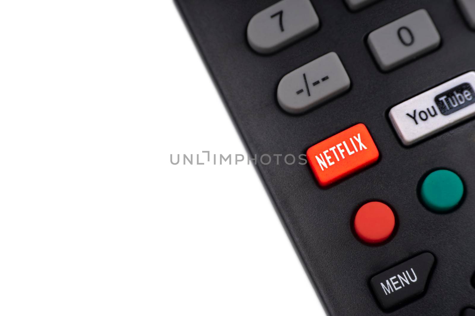 NETFLIX television remote controller on white background by silverwings