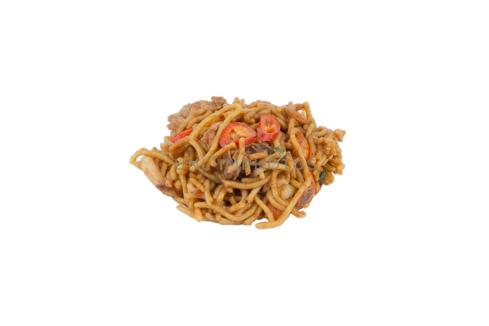 Fried noodles isolate on white background by silverwings