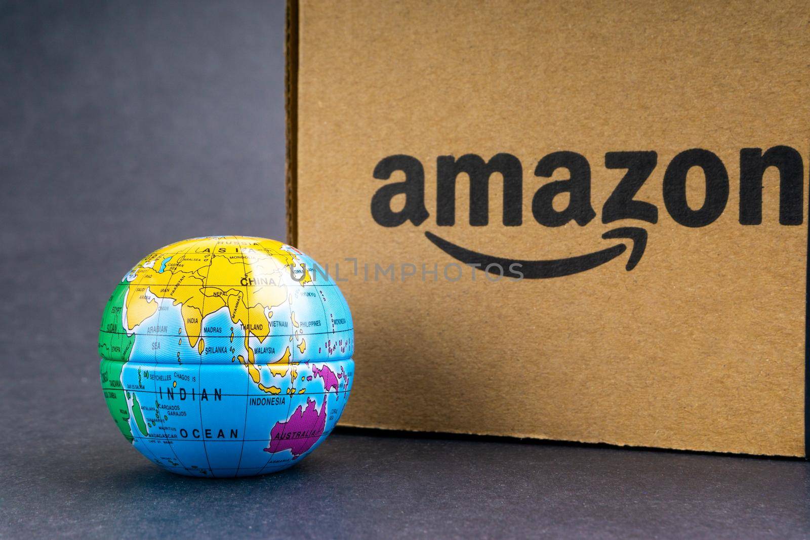 Amazon Prime box or Amazon shipping box on black background by silverwings