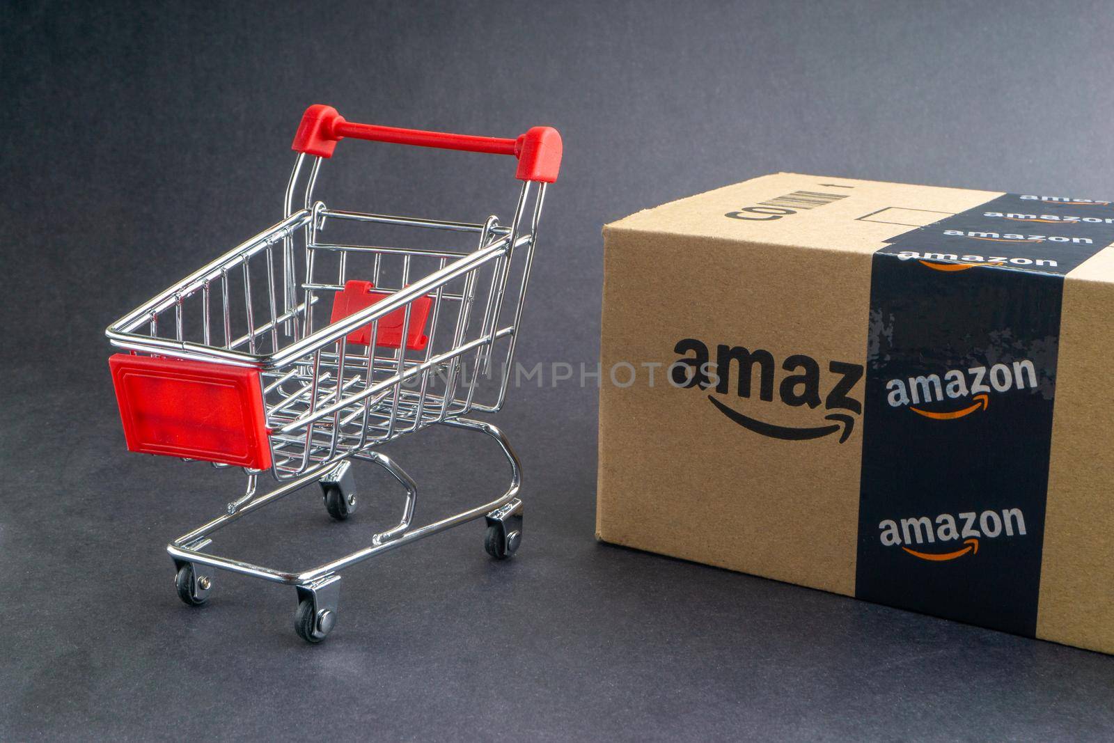 Amazon Prime box or Amazon shipping box on black background by silverwings