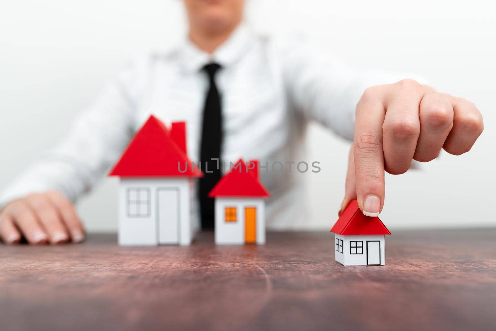 Upgrade Your House Represented By Lady In Outfit, Business Woman Presenting Plans For Home Change, Diffrent Apartment Plan Sizes Comparison, Multiple Selection Of Contracts.