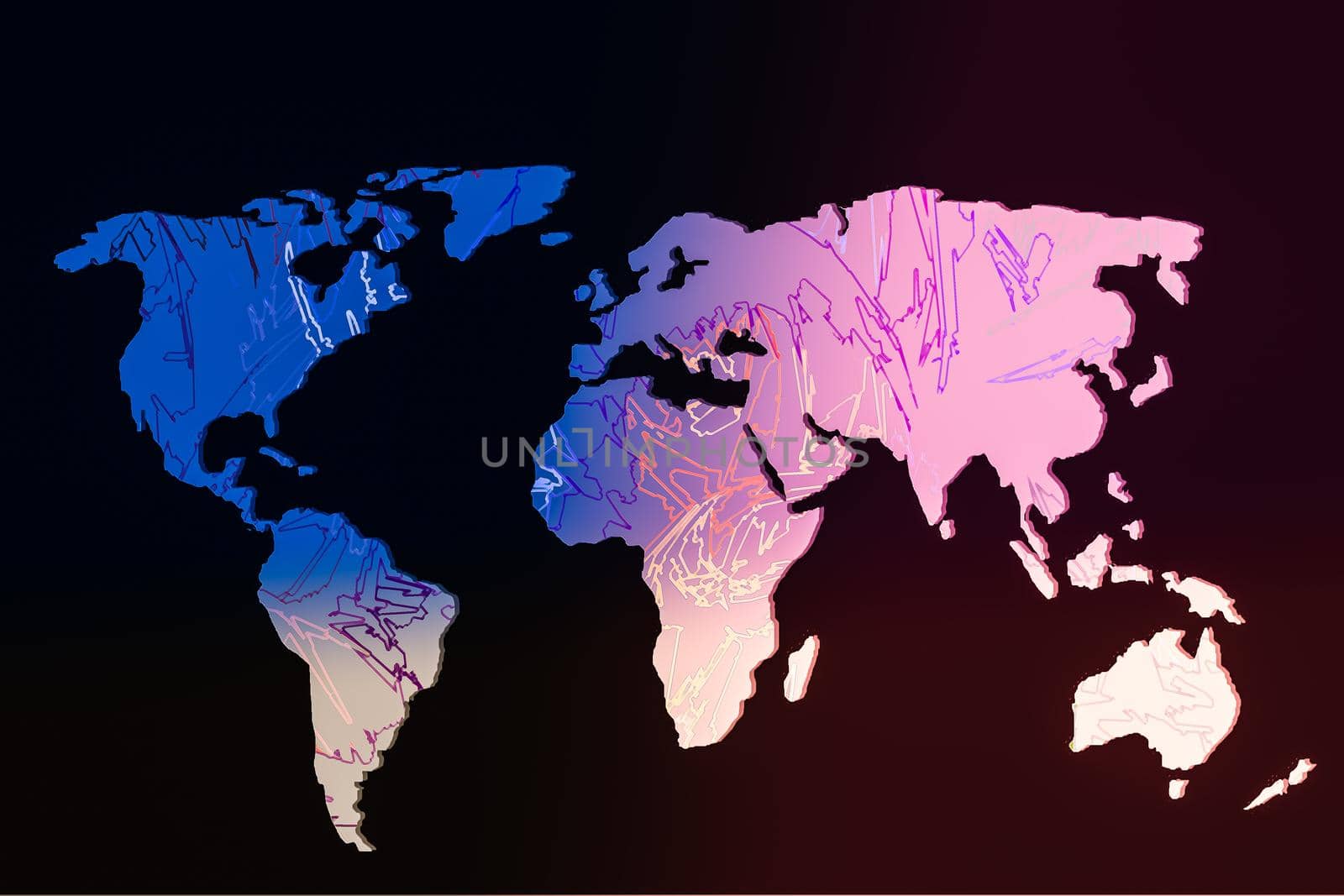 Roughly outlined world map with a colorful background patterns