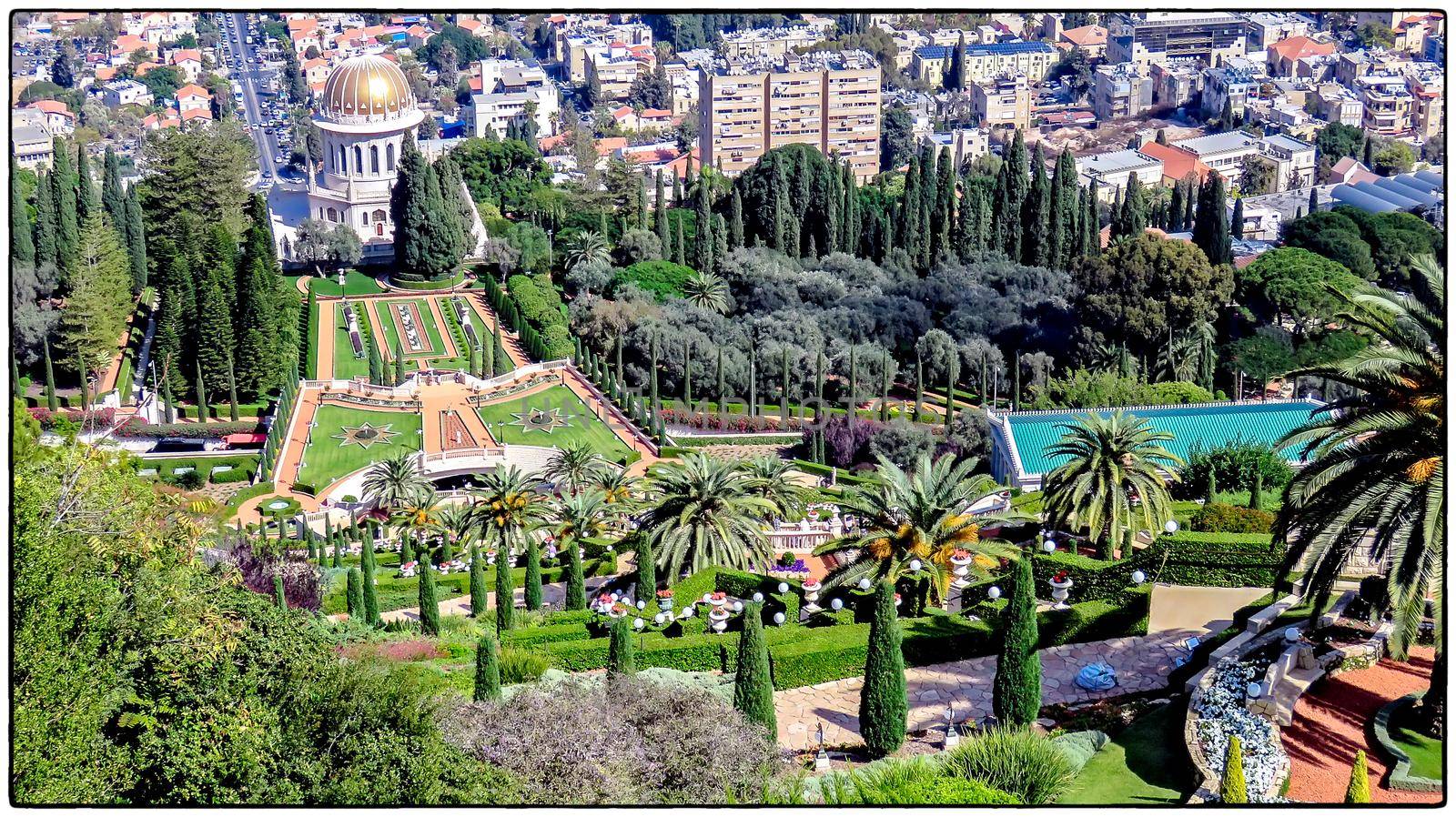 Bahai gardens and temple on the slopes of the Carmel Mountain, Haifa city, Israel