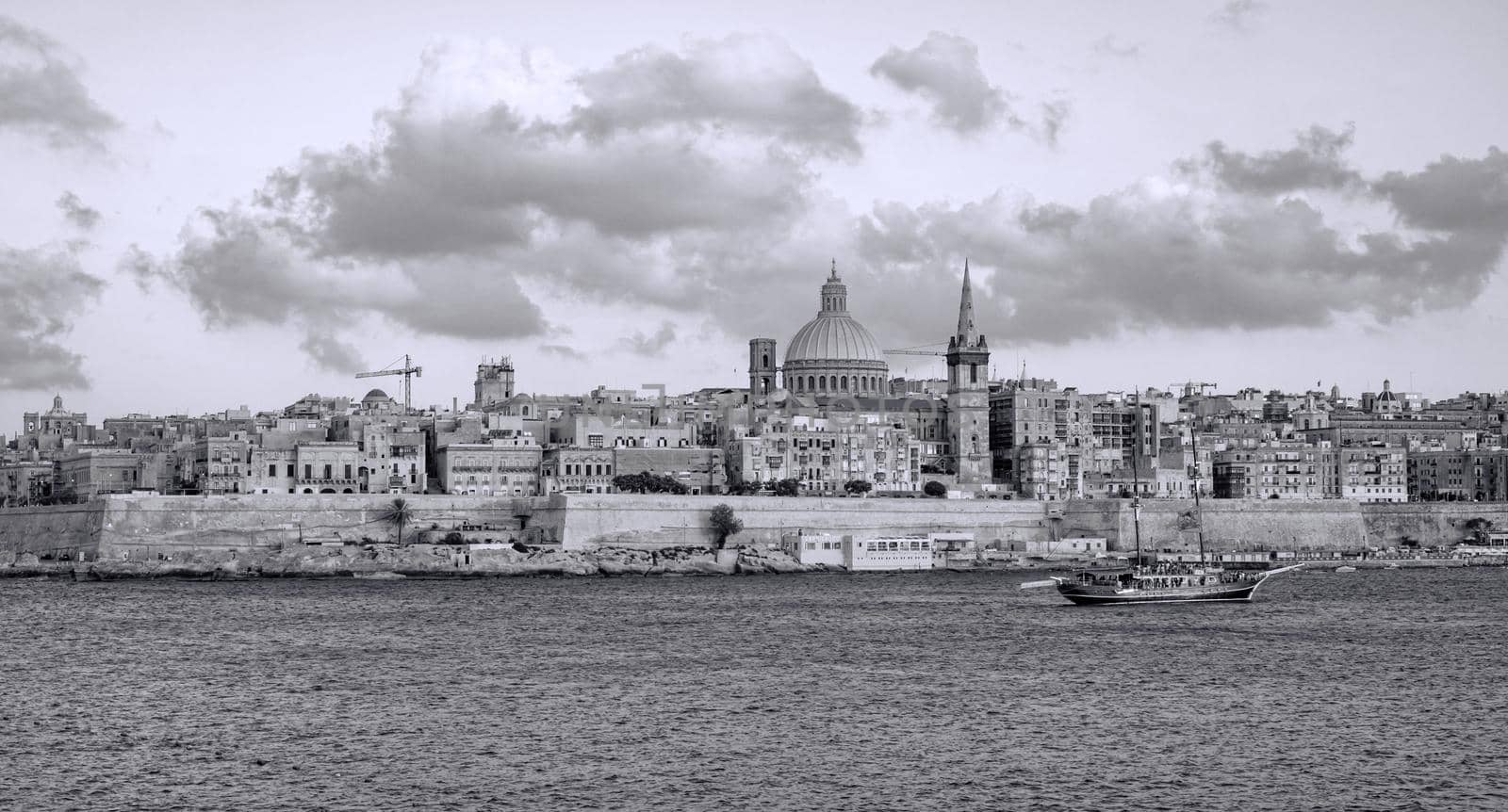 Valletta city, Malta - July 15, 2019, View over the Valletta city from Marsans Harbour, Sliema, Malta